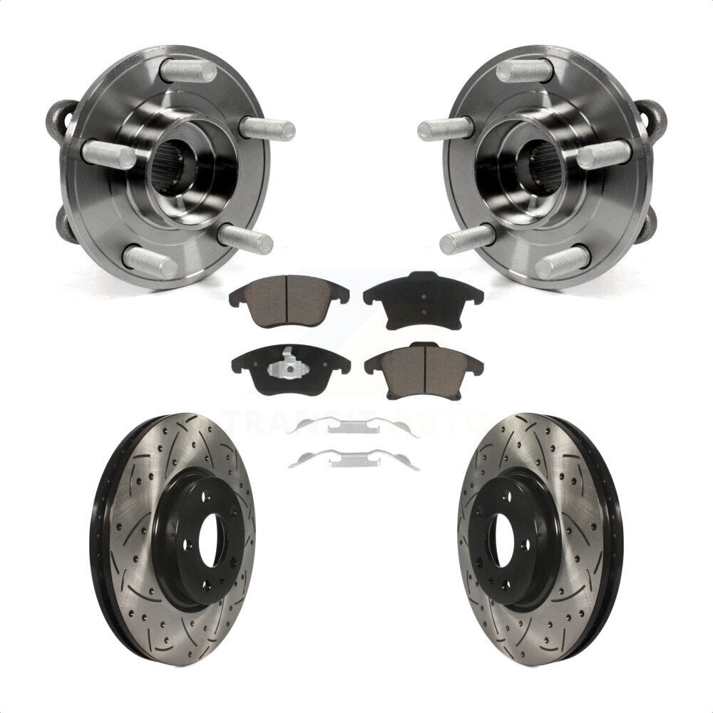 Hub Bearing Drilled Slot Brake Rotor & Pad Front Kit For Ford Fusion Lincoln MKZ