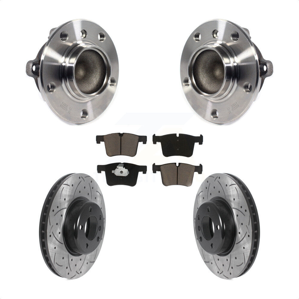 Hub Bearing Assembly Coated Drilled Slot Brake Rotor Pads Front Kit For BMW 335i