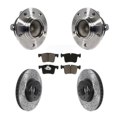 Hub Bearing Assembly Coated Drilled Slot Brake Rotor Pads Front Kit For BMW 335i