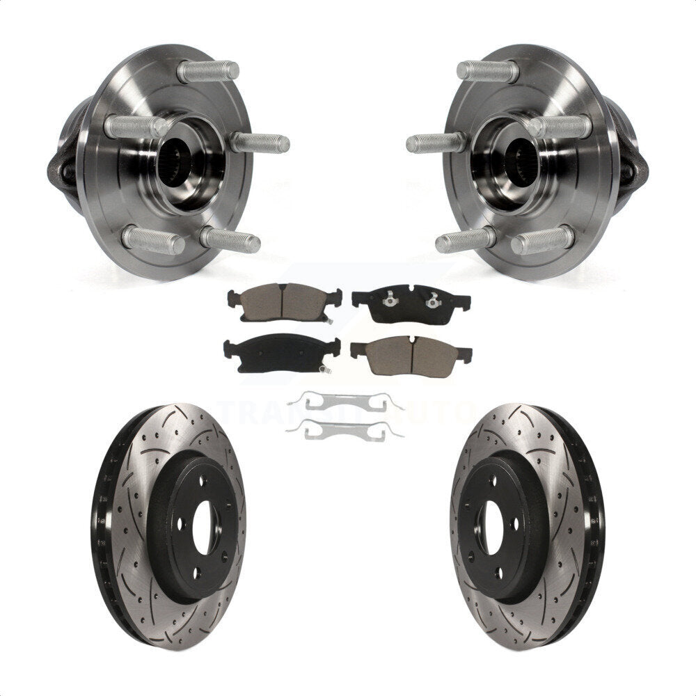 Hub Bearing Drilled Slot Brake Rotor Pad Front Kit For Jeep Grand Cherokee Dodge