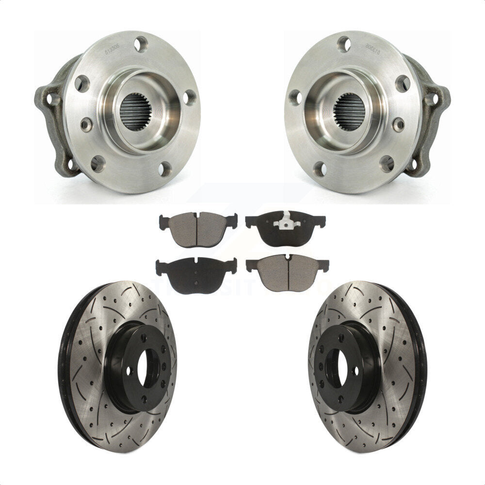 Hub Bearing Assembly Coated Drilled Slot Brake Rotor Pad Front Kit For BMW X5 X6