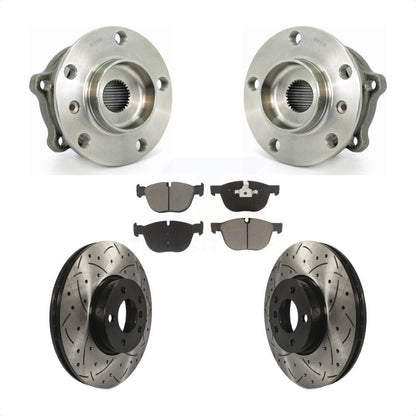 Hub Bearing Assembly Coated Drilled Slot Brake Rotor Pad Front Kit For BMW X5 X6