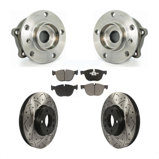 Hub Bearing Assembly Coated Drilled Slot Brake Rotor Pad Front Kit For BMW X5 X6