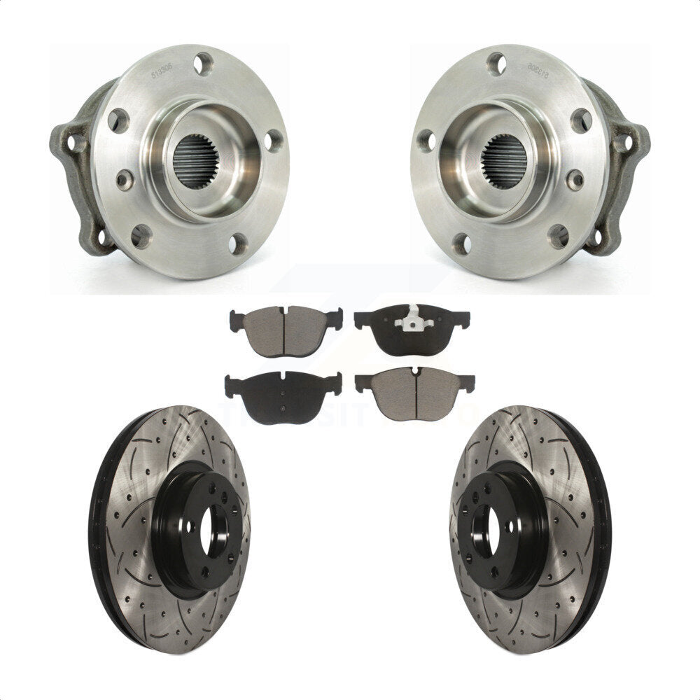 Hub Bearing Drill Slot Brake Rotor Pads Front Kit For BMW X5 X6 M12 X 1.5 Thread