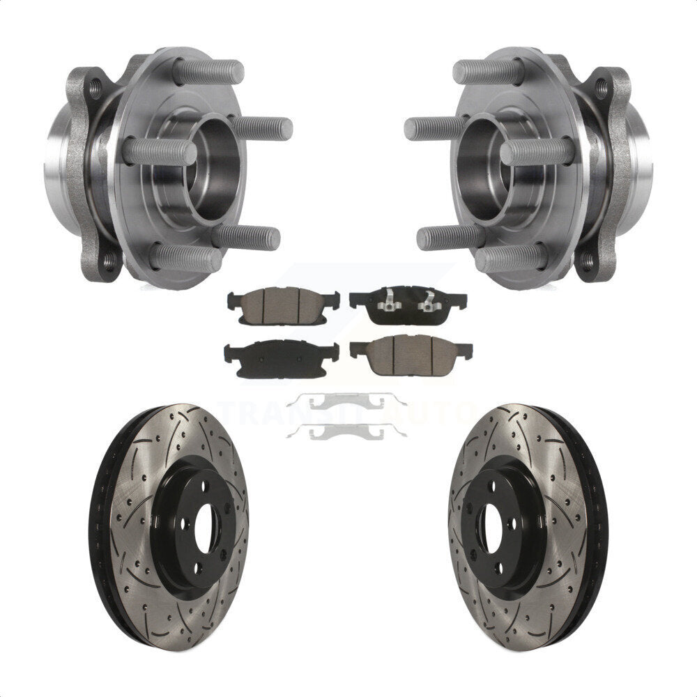 Hub Bearing Assembly Coated Drilled Slot Brake Rotor Pad Front Kit For Ford Edge
