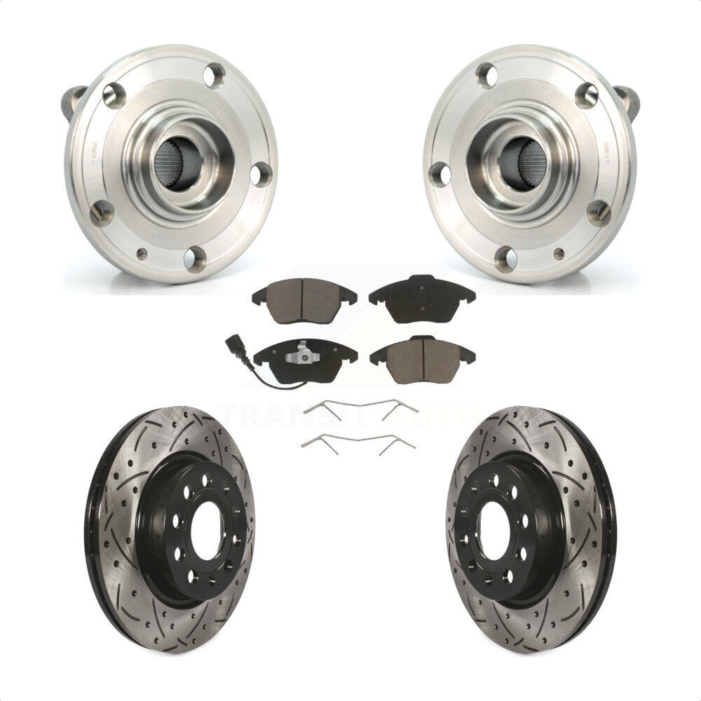 Hub Bearing Coat Drill Slot Brake Rotor Pad Front Kit For Volkswagen GTI Audi A3