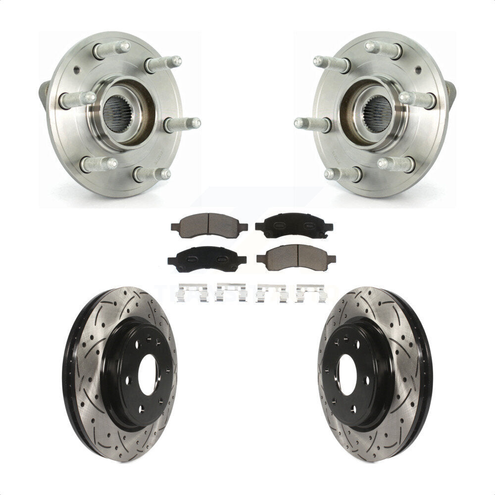 Hub Bearing Drilled Slot Brake Rotor Pads Front Kit For GMC Acadia Buick Enclave