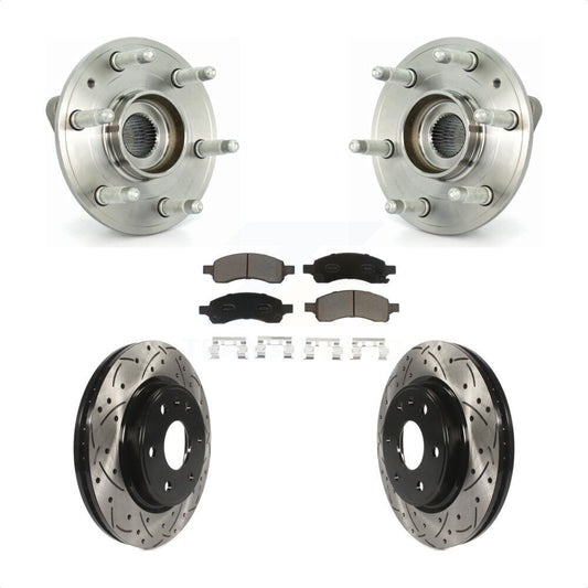 Hub Bearing Drilled Slot Brake Rotor Pads Front Kit For GMC Acadia Buick Enclave