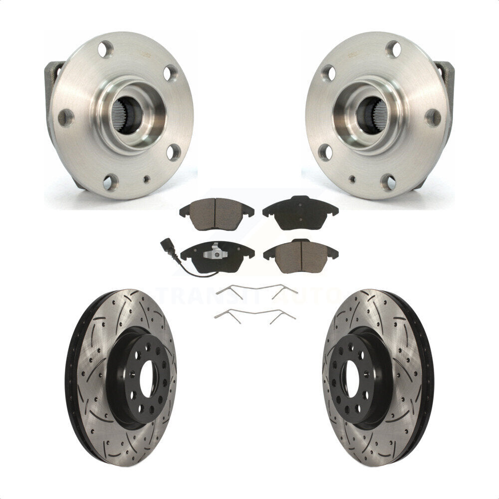 Hub Bearing Assembly Drilled Slot Brake Rotor & Pad Front Kit For Volkswagen GTI