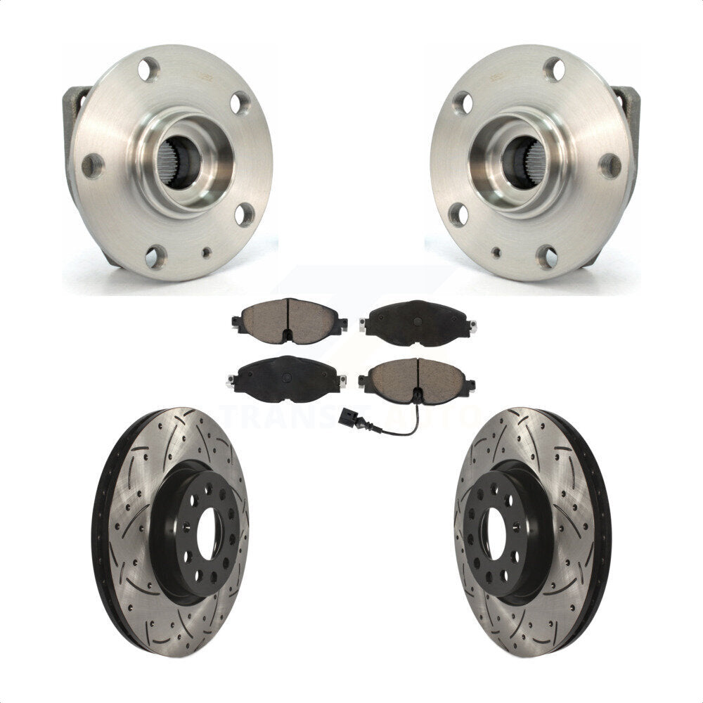 Hub Bearing Drilled Slot Brake Rotor Pads Front Kit For Volkswagen Golf Alltrack