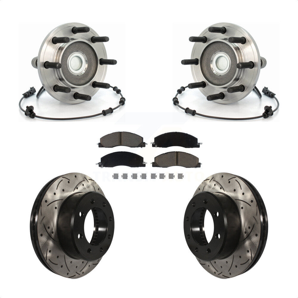 Hub Bearing Drilled Slot Brake Rotor & Pad Front Kit For Dodge Ram 2500 3500 RWD