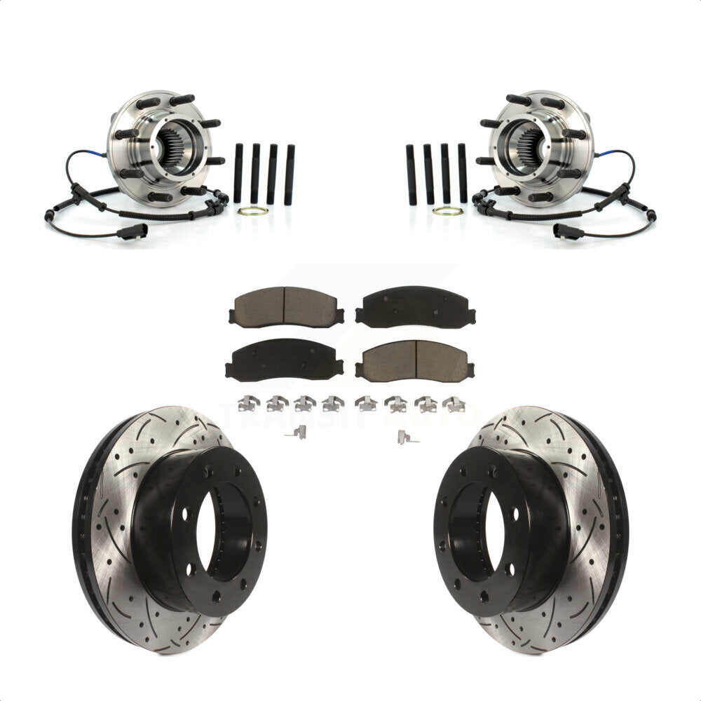 Hub Bearing Drill Slot Brake Rotor Pad Front Kit For Ford F-350 Super Duty F-250