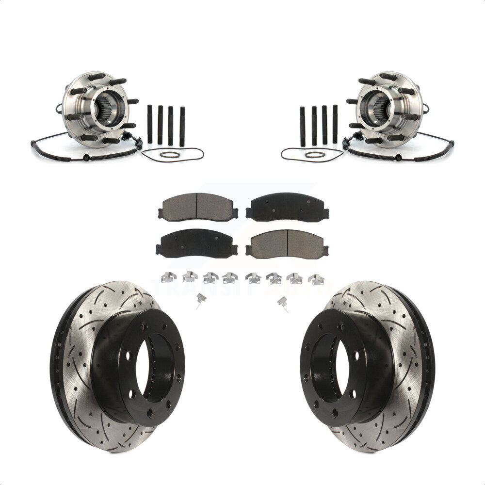 Hub Bearing Drilled Slot Brake Rotor Pad Front Kit For Ford F-250 Super Duty 4WD