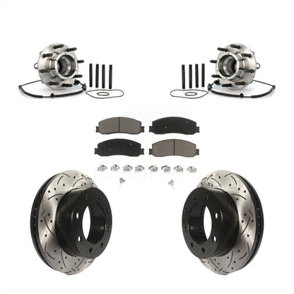 Hub Bearing Drilled Slot Brake Rotor Pad Front Kit For Ford F-250 Super Duty 4WD