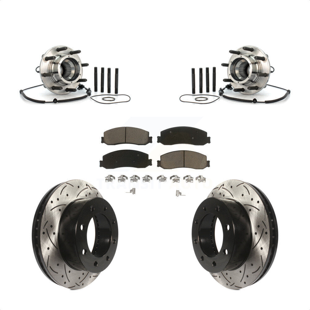 Hub Bearing Drilled Slot Brake Rotor Pad Front Kit For Ford F-350 Super Duty 4WD