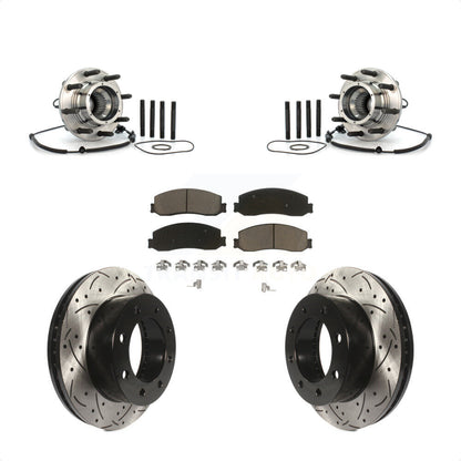 Hub Bearing Drilled Slot Brake Rotor Pad Front Kit For Ford F-350 Super Duty 4WD