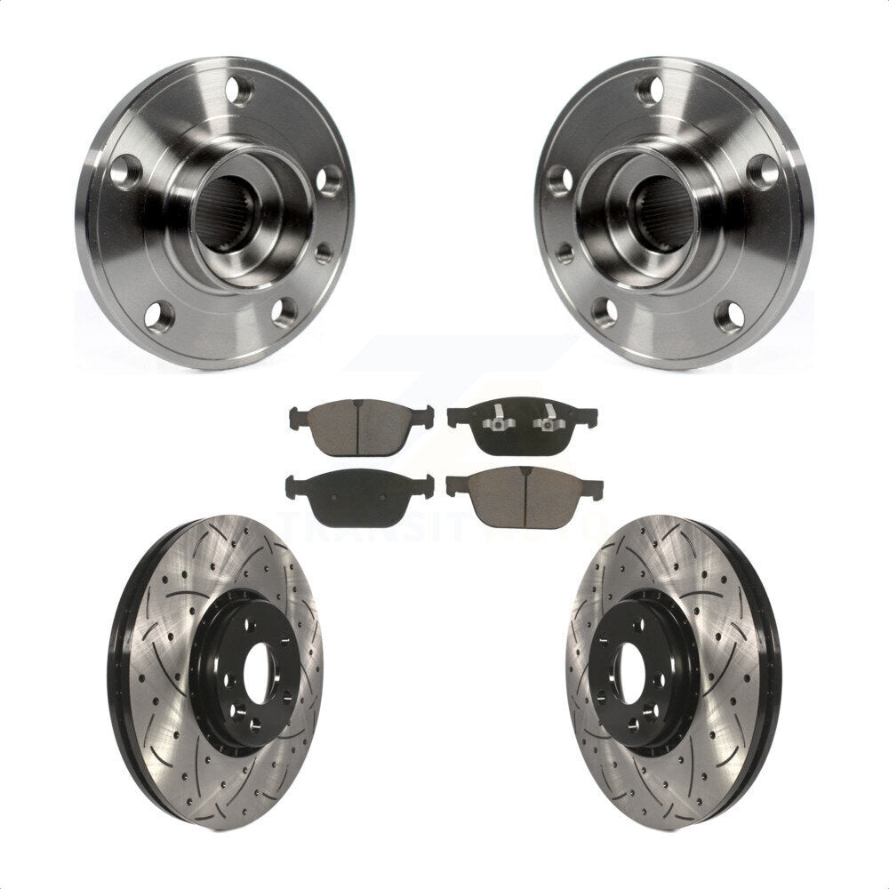 Hub Bearing Coated Drill Slot Brake Rotor Pad Front Kit For 2010-2015 Volvo XC60