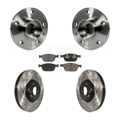 Hub Bearing Coated Drill Slot Brake Rotor Pad Front Kit For 2010-2015 Volvo XC60