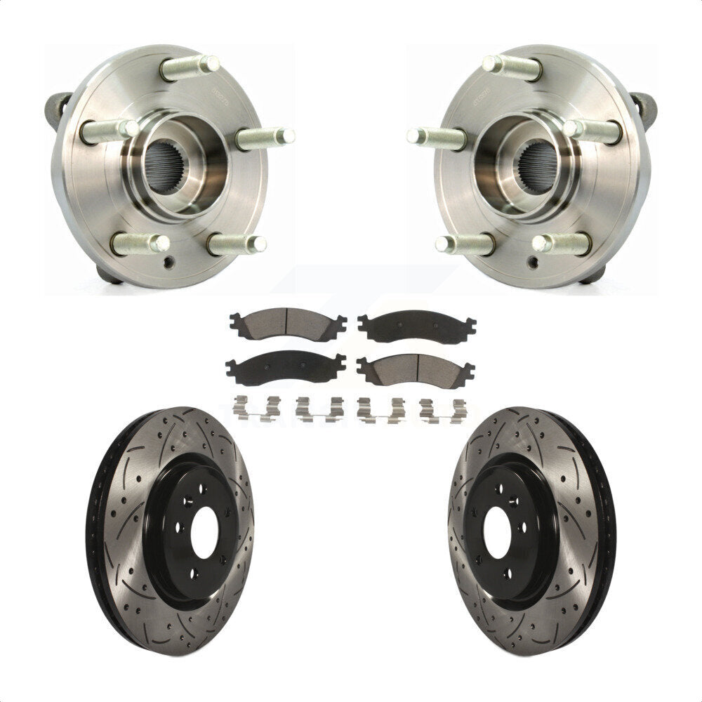 Hub Bearing Drilled Slot Brake Rotor Pad Front Kit For 2010-2012 Ford Taurus SHO