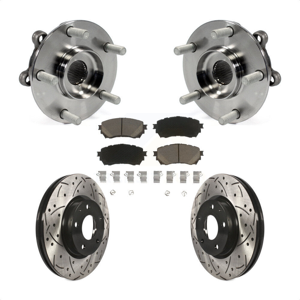 Hub Bearing Assembly Coated Drilled Slot Brake Rotor & Pad Front Kit For Mazda 6