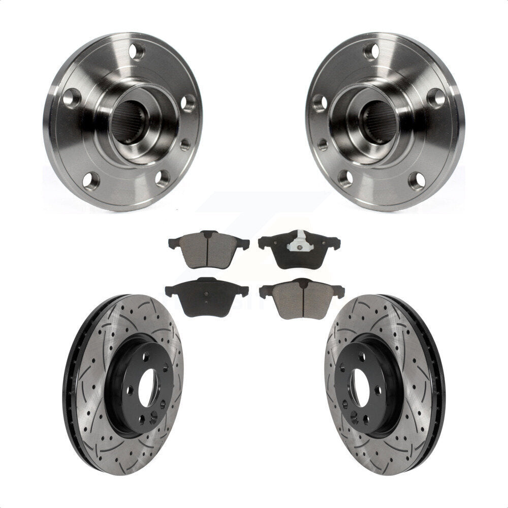 Hub Bearing Assembly Coated Drilled Slot Brake Rotor Pad Front Kit For Volvo V70