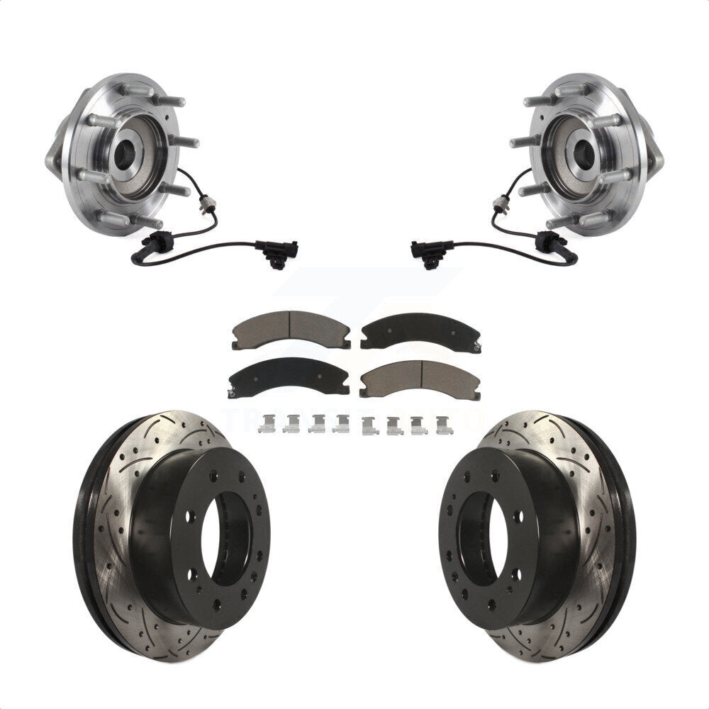 Hub Bearing Coat Drill Slot Brake Rotor Pad Front Kit For GMC Sierra 3500 HD 4WD