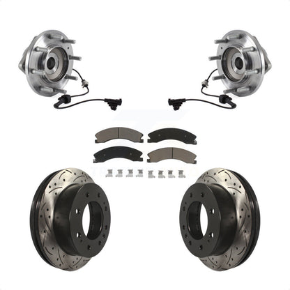 Hub Bearing Coat Drill Slot Brake Rotor Pad Front Kit For GMC Sierra 3500 HD 4WD