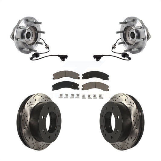 Hub Bearing Coat Drill Slot Brake Rotor Pad Front Kit For GMC Sierra 3500 HD 4WD