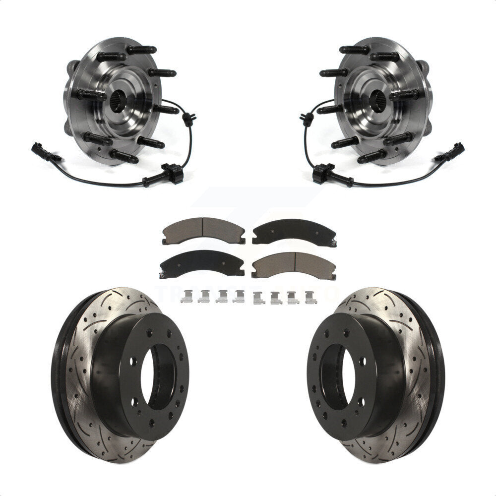 Hub Bearing Drilled Slot Brake Rotor Pad Front Kit For GMC Chevrolet Sierra 2500