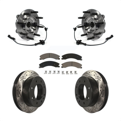 Hub Bearing Drilled Slot Brake Rotor Pad Front Kit For GMC Chevrolet Sierra 2500