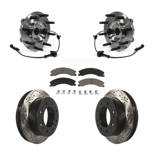 Hub Bearing Drilled Slot Brake Rotor Pad Front Kit For GMC Chevrolet Sierra 2500