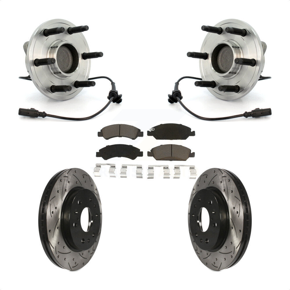 Hub Bearing Drilled Slot Brake Rotor Pad Front Kit For Chevrolet GMC Sierra 1500