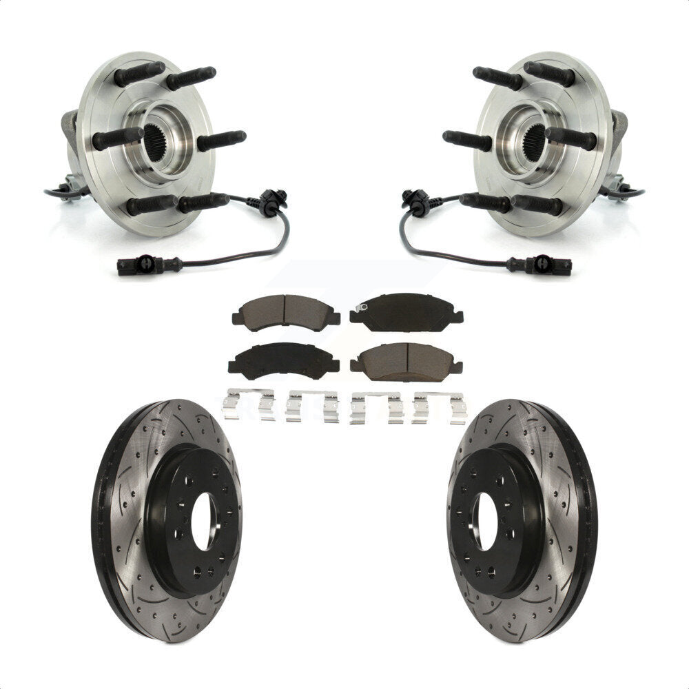 Hub Bearing Drilled Slot Brake Rotor Pad Front Kit For Chevrolet GMC Sierra 1500