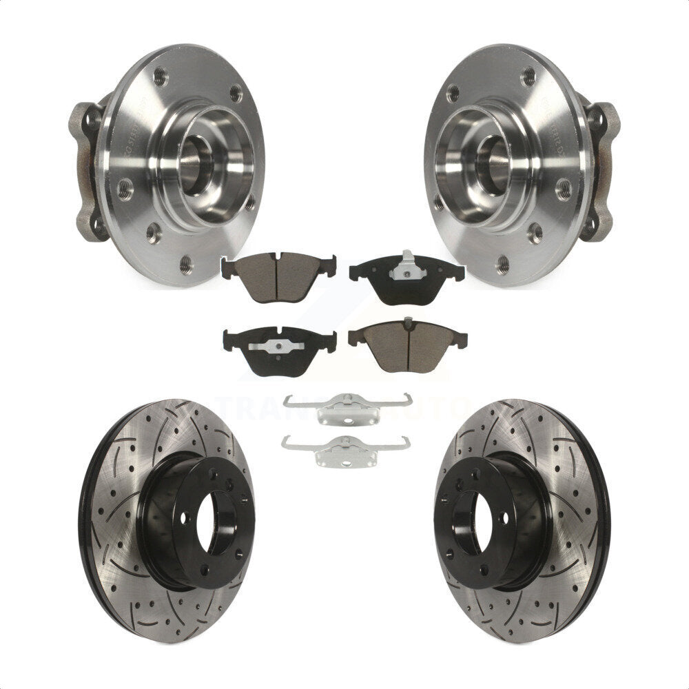 Hub Bearing Drilled Slot Brake Rotor Pad Front Kit For BMW X1 xDrive28i with AWD