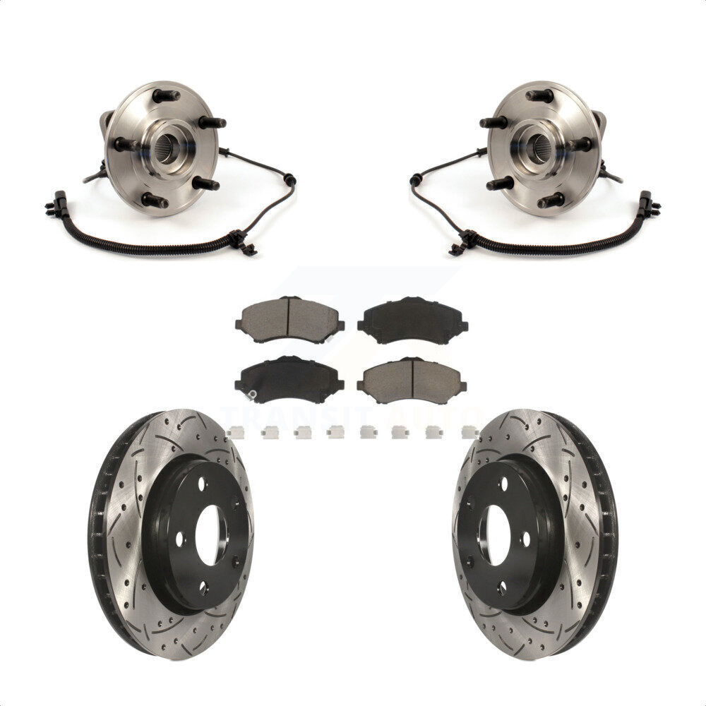 Hub Bearing Drilled Slot Brake Rotor & Pad Front Kit For 2007-2010 Jeep Wrangler