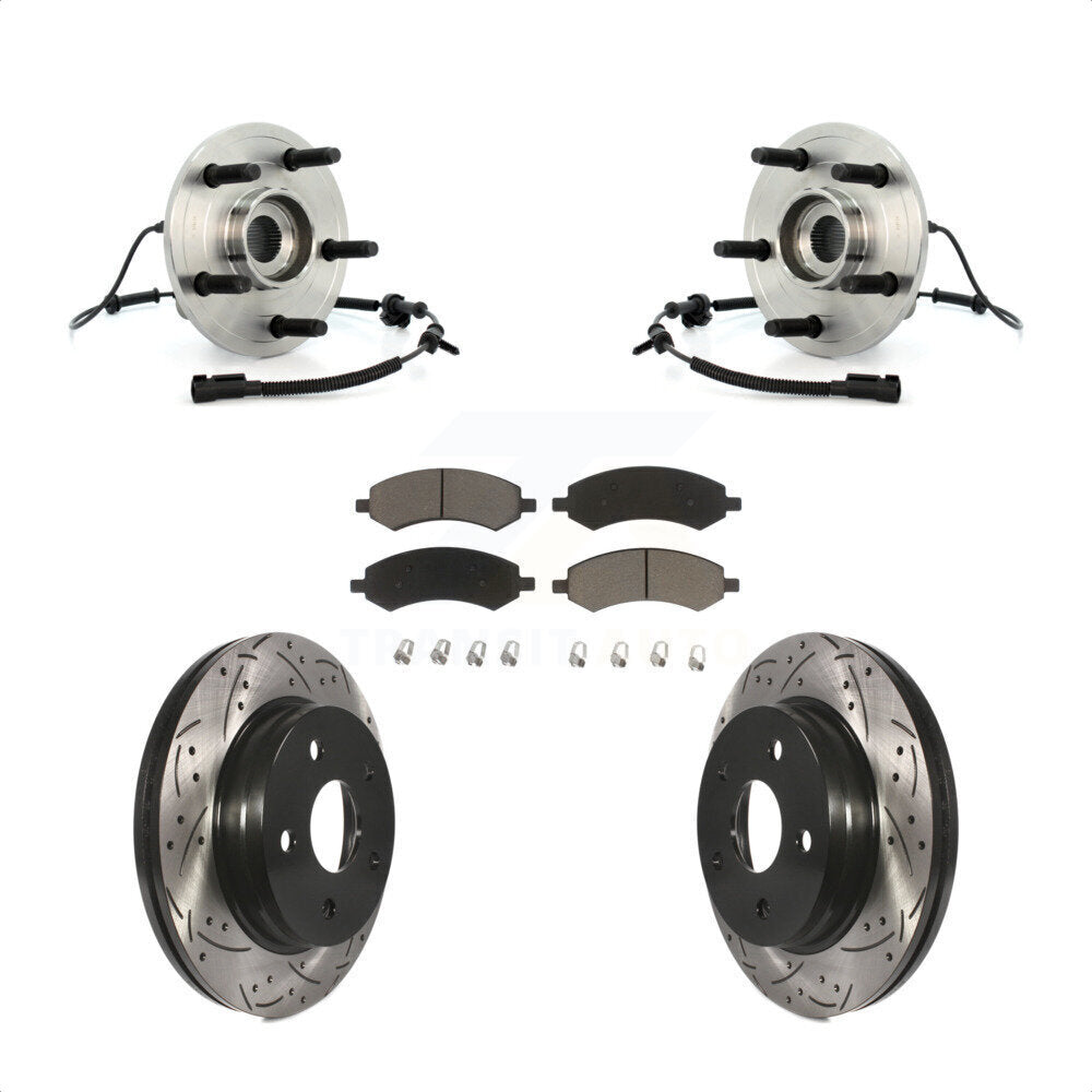 Hub Bearing Assembly Drilled Slot Brake Rotor & Pad Front Kit For Dodge Ram 1500