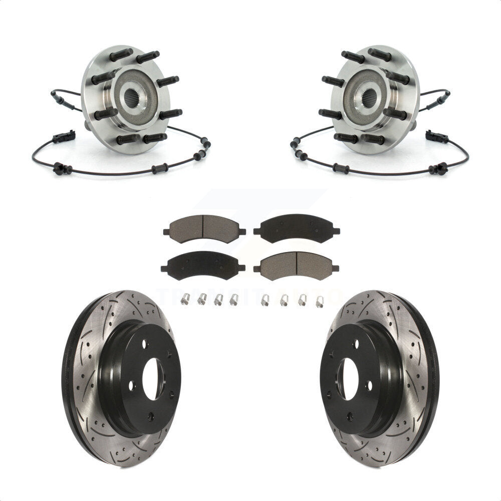 Hub Bearing Assembly Drilled Slot Brake Rotor & Pad Front Kit For Dodge Ram 1500