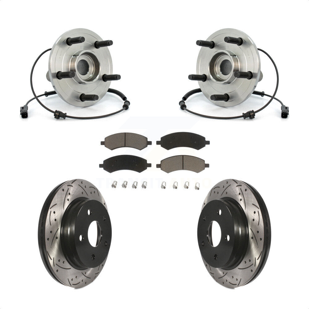 Hub Bearing Assembly Drilled Slot Brake Rotor & Pad Front Kit For Dodge Ram 1500