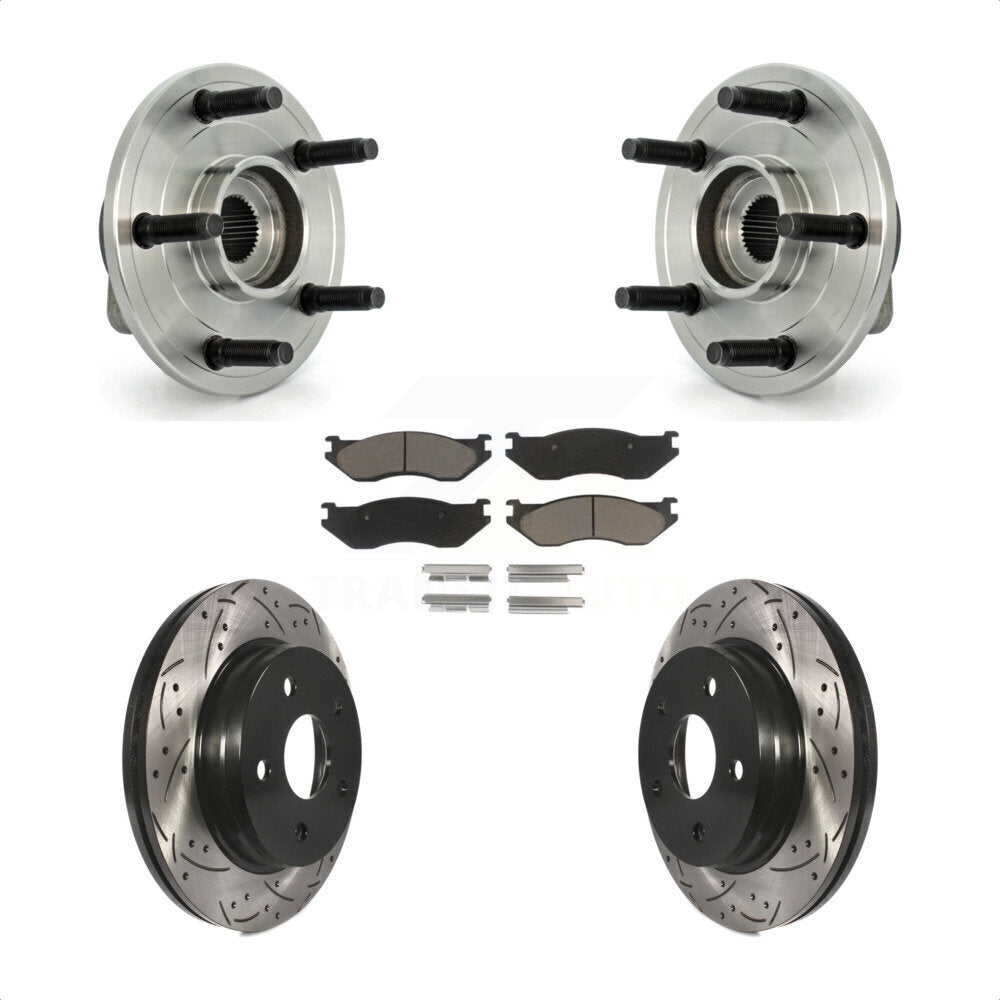 Hub Bearing Assembly Drilled Slot Brake Rotor & Pad Front Kit For Dodge Ram 1500
