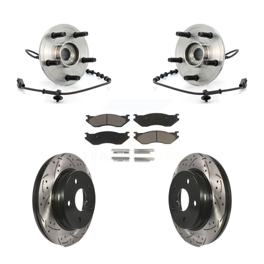 Hub Bearing Assembly Drilled Slot Brake Rotor & Pad Front Kit For Dodge Ram 1500