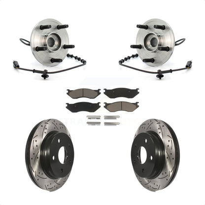 Hub Bearing Assembly Drilled Slot Brake Rotor & Pad Front Kit For Dodge Ram 1500