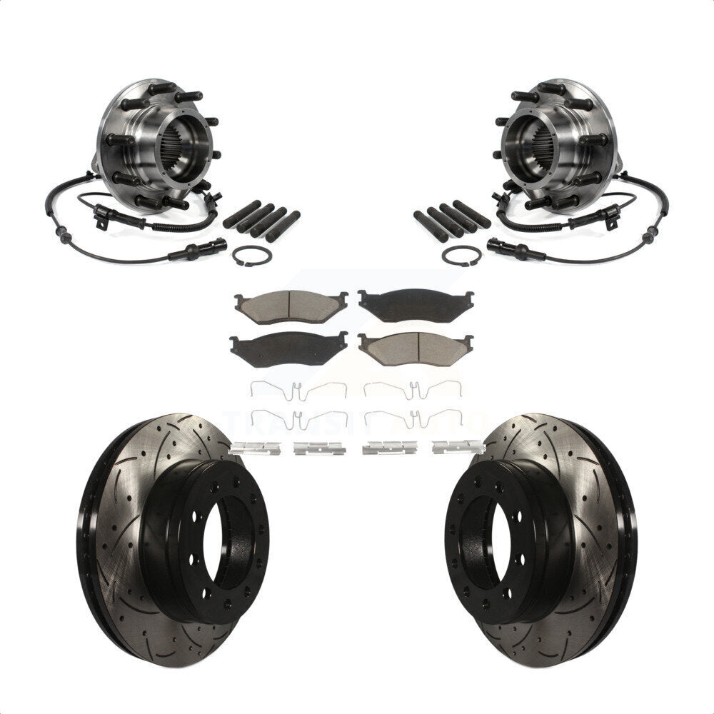 Hub Bearing Drill Slot Brake Rotor Pad Front Kit For Ford F-550 Super Duty 4 X