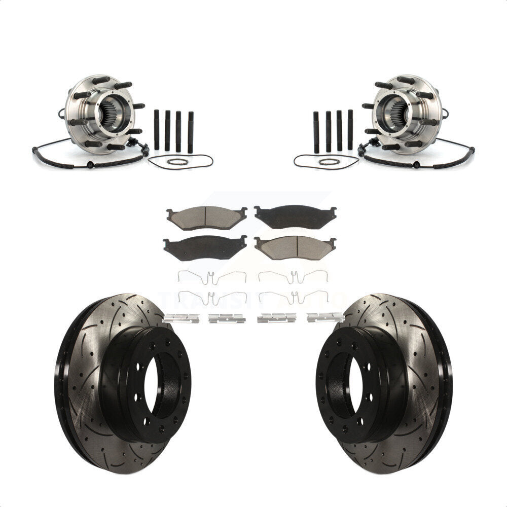Hub Bearing Drill Slot Brake Rotor Pad Front Kit For Ford F-550 Super Duty 4 X