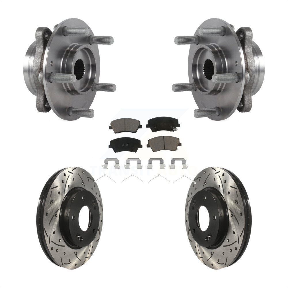 Hub Bearing Assembly Drilled Slot Brake Rotor Pads Front Kit For Hyundai Elantra
