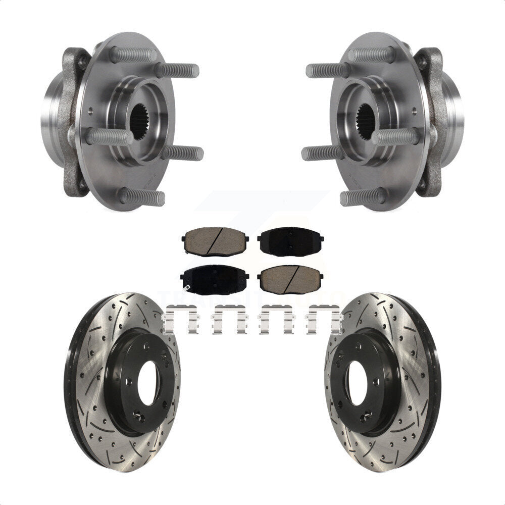 Hub Bearing Drilled Slot Brake Rotor Pad Front Kit For Kia Forte Hyundai Elantra
