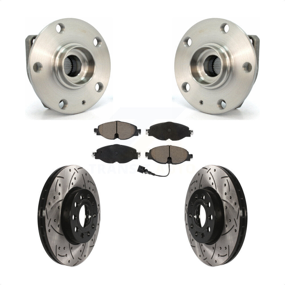 Hub Bearing Drill Slot Brake Rotor Pads Front Kit For Volkswagen Golf SportWagen