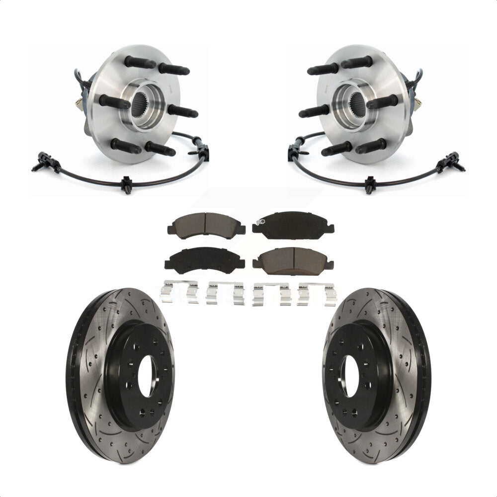 Hub Bearing Drilled Slot Brake Rotor & Pad Front Kit For Chevrolet GMC Silverado