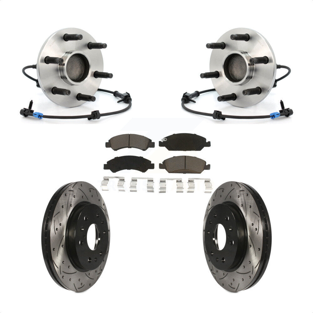 Hub Bearing Drilled Slot Brake Rotor & Pad Front Kit For Chevrolet GMC Silverado