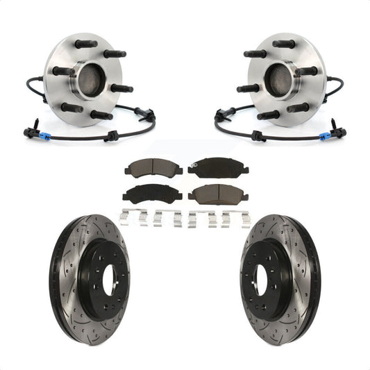 Hub Bearing Drilled Slot Brake Rotor & Pad Front Kit For Chevrolet GMC Silverado