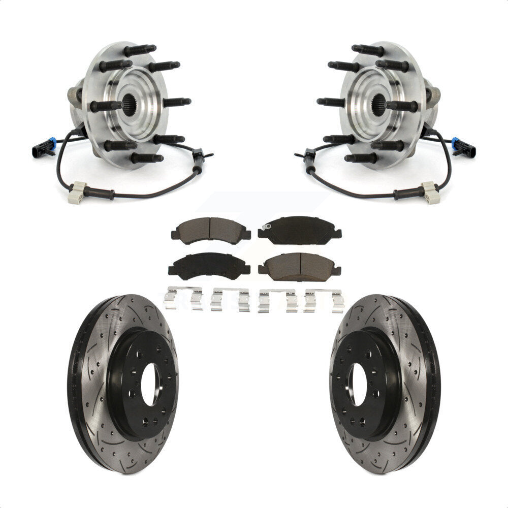 Hub Bearing Drilled Slot Brake Rotor & Pad Front Kit For Chevrolet GMC Silverado